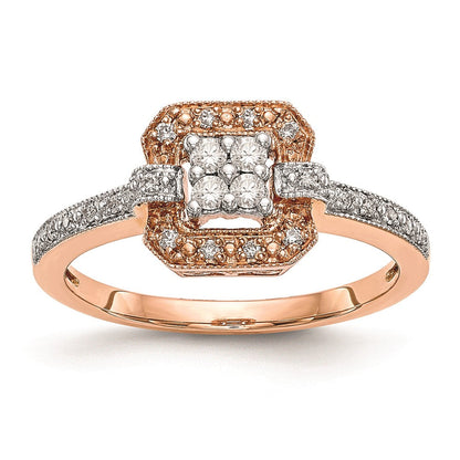 14K Roségold Verlobungsring mit echtem Diamant-Cluster