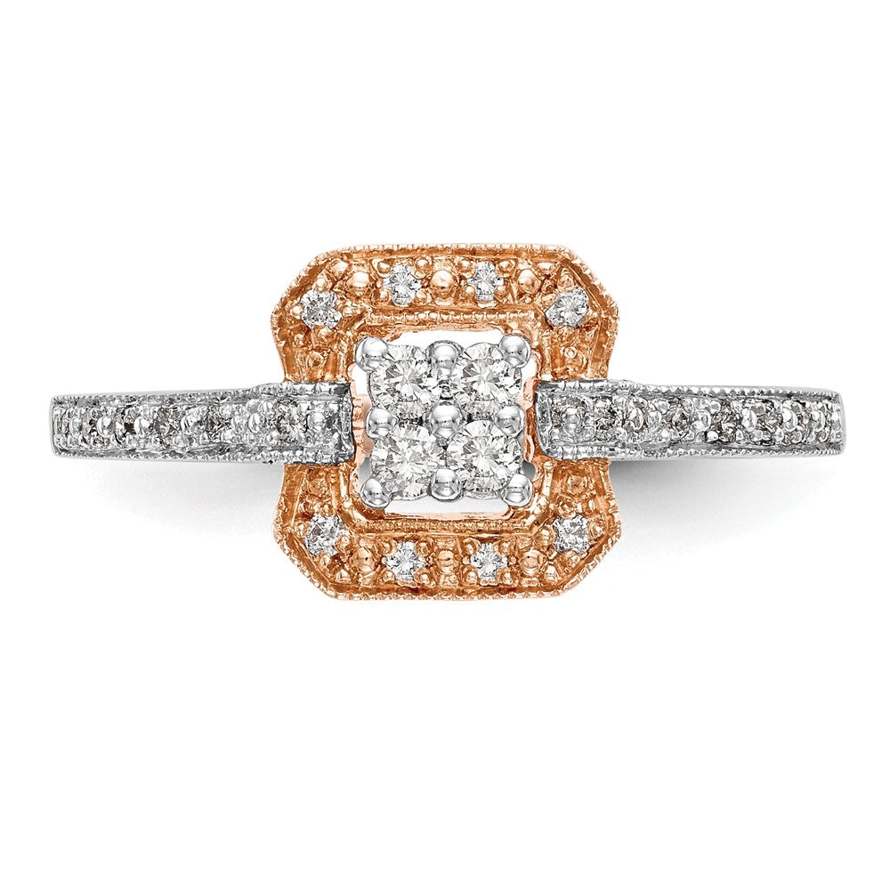 14K Roségold Quadratisch Cluster 1/5 Karat Diamant Komplett Verlobungsring