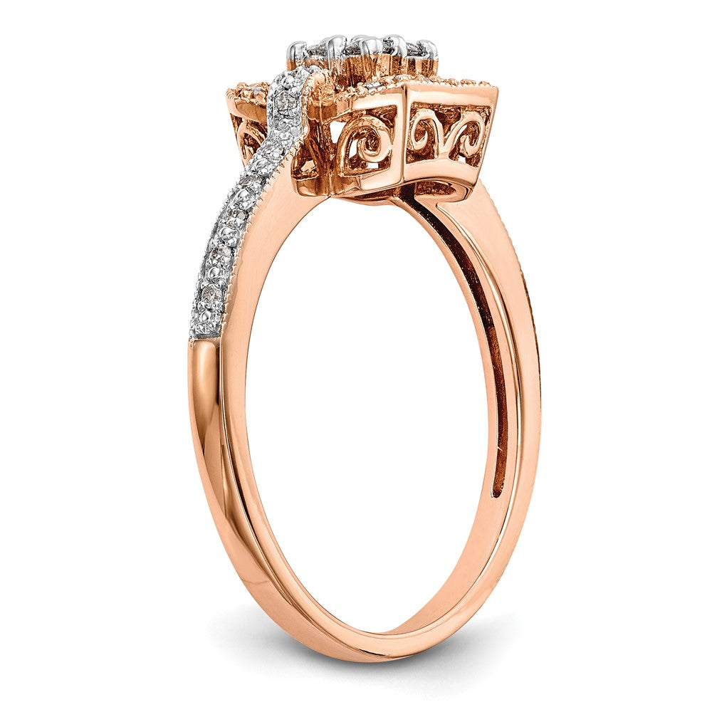 14K Roségold Quadratisch Cluster 1/5 Karat Diamant Komplett Verlobungsring