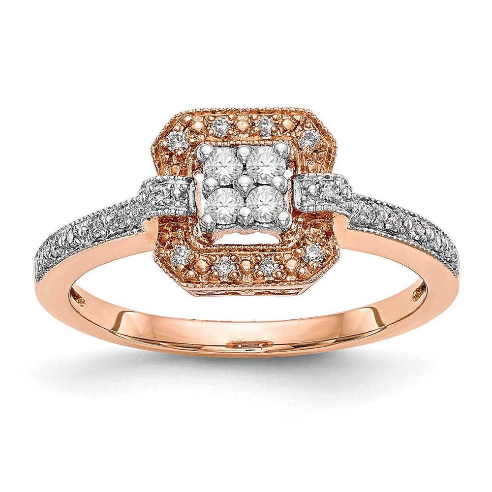 14K Roségold Quadratisch Cluster 1/5 Karat Diamant Komplett Verlobungsring