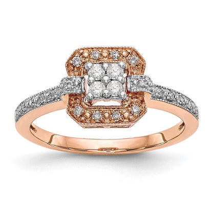 14K Roségold Quadratisch Cluster 1/5 Karat Diamant Komplett Verlobungsring