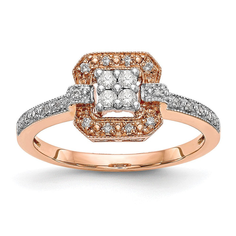 14K Roségold Quadratisch Cluster 1/5 Karat Diamant Komplett Verlobungsring