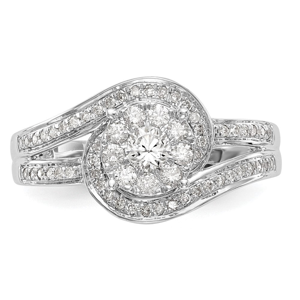 14K Weißgold Komplett Diamant Cluster Verlobungsring
