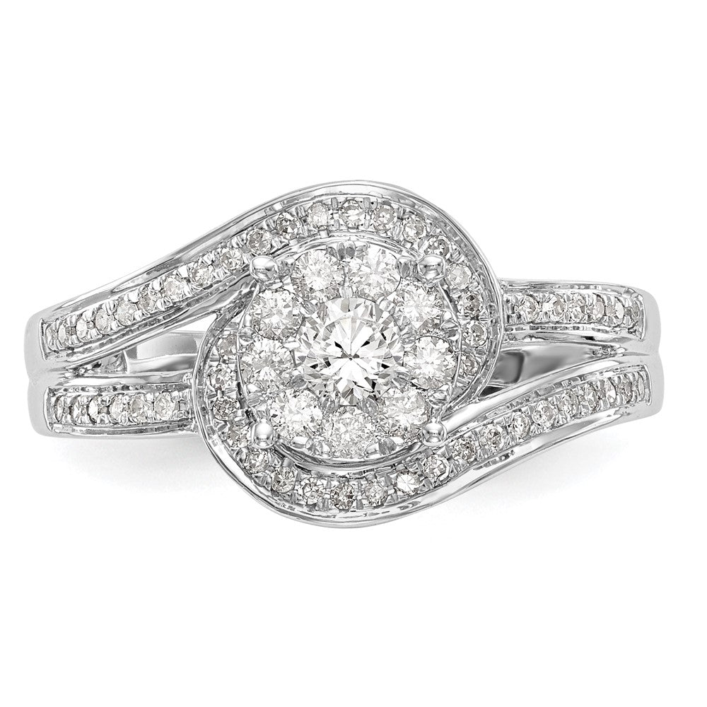 14K Weißgold Diamant-Cluster-Verlobungsring mit echten Diamanten, komplett besetzt