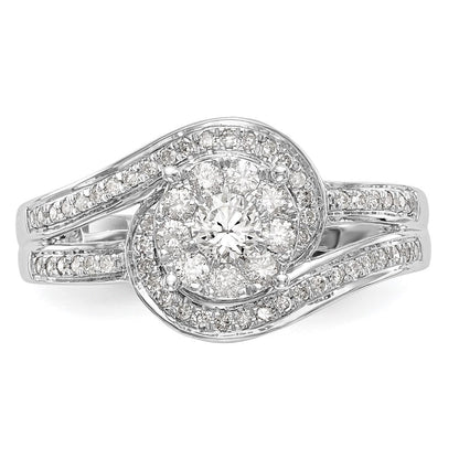 14K Weißgold Diamant-Cluster-Verlobungsring mit echten Diamanten, komplett besetzt