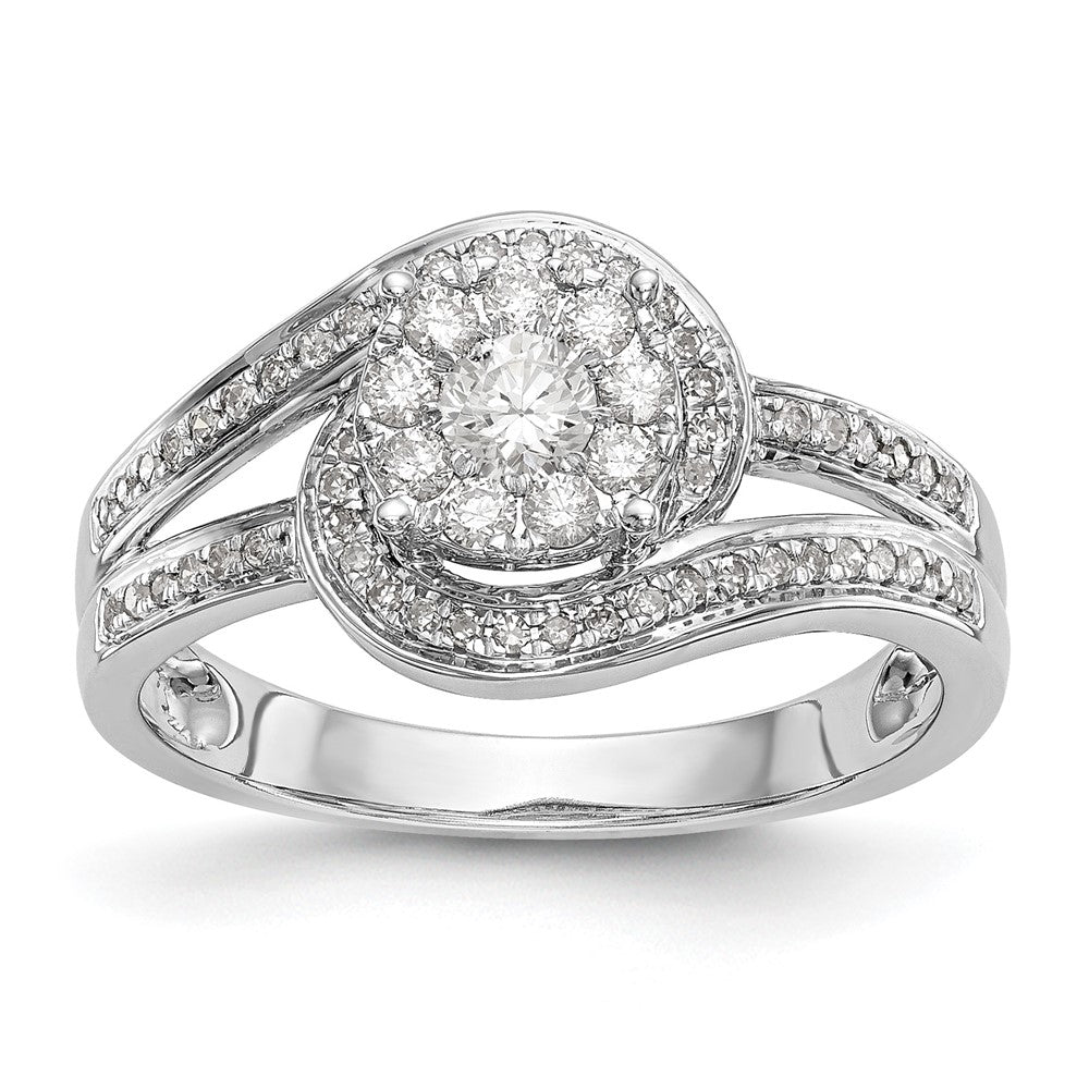 14K Weißgold Komplett Diamant Cluster Verlobungsring