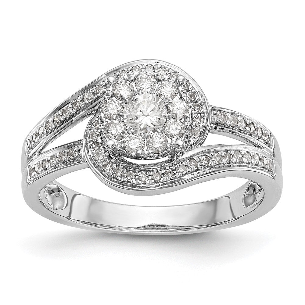 14K Weißgold Diamant-Cluster-Verlobungsring mit echten Diamanten, komplett besetzt
