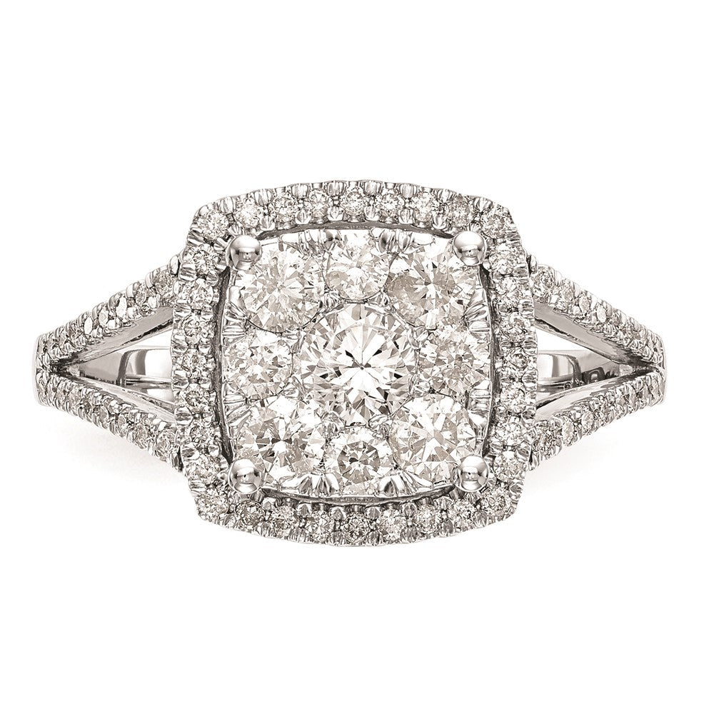 14K Weißgold Diamant-Cluster-Verlobungsring, komplett mit echten Diamanten besetzt