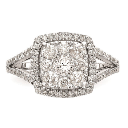 14K Weißgold Diamant-Cluster-Verlobungsring, komplett mit echten Diamanten besetzt