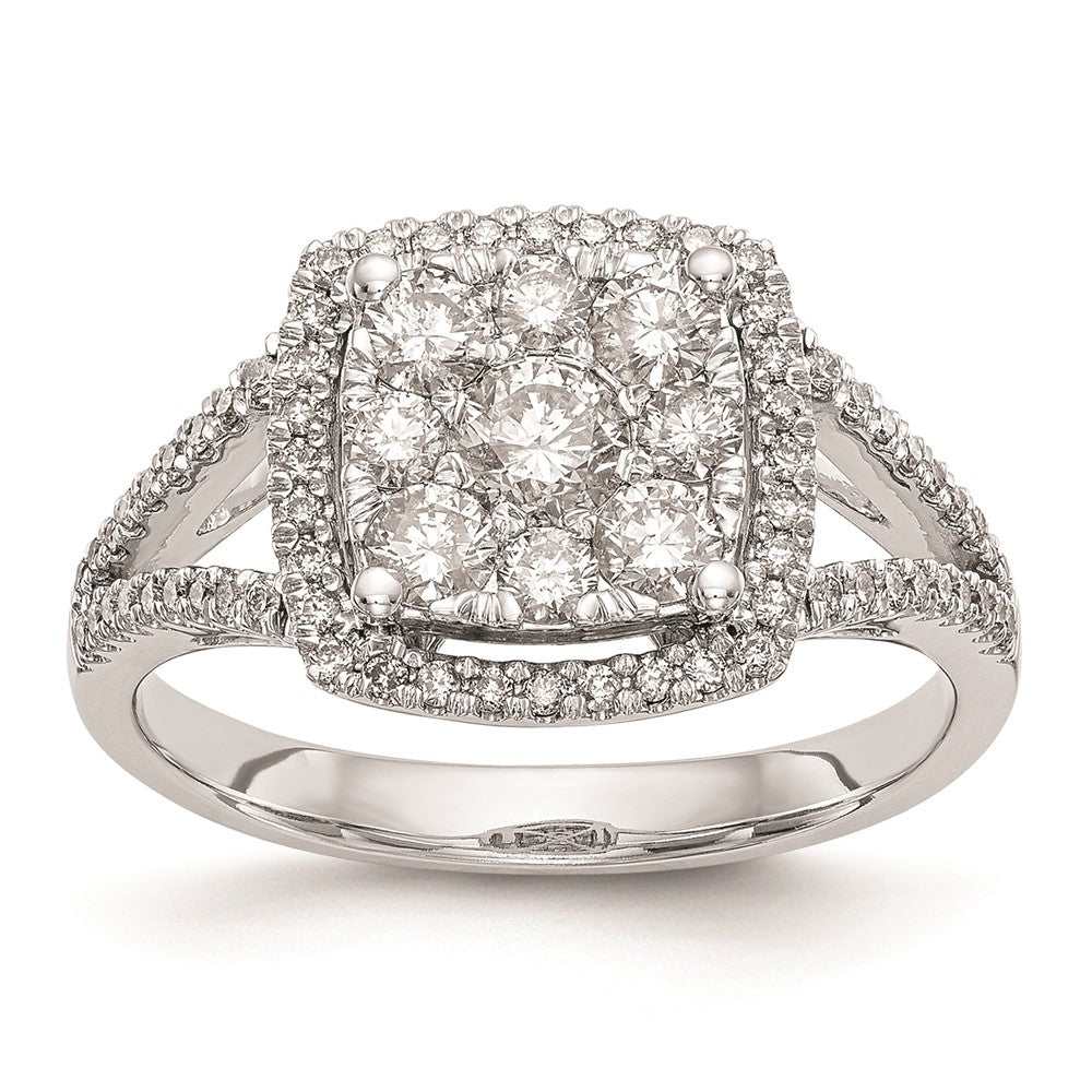 14K Weißgold Diamant-Cluster-Verlobungsring, komplett mit echten Diamanten besetzt