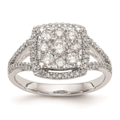 14K Weißgold Diamant-Cluster-Verlobungsring, komplett mit echten Diamanten besetzt