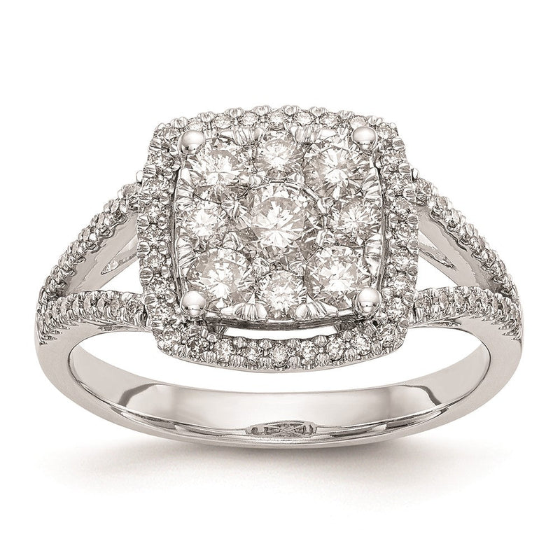 14K Weißgold Diamant-Cluster-Verlobungsring, komplett mit echten Diamanten besetzt