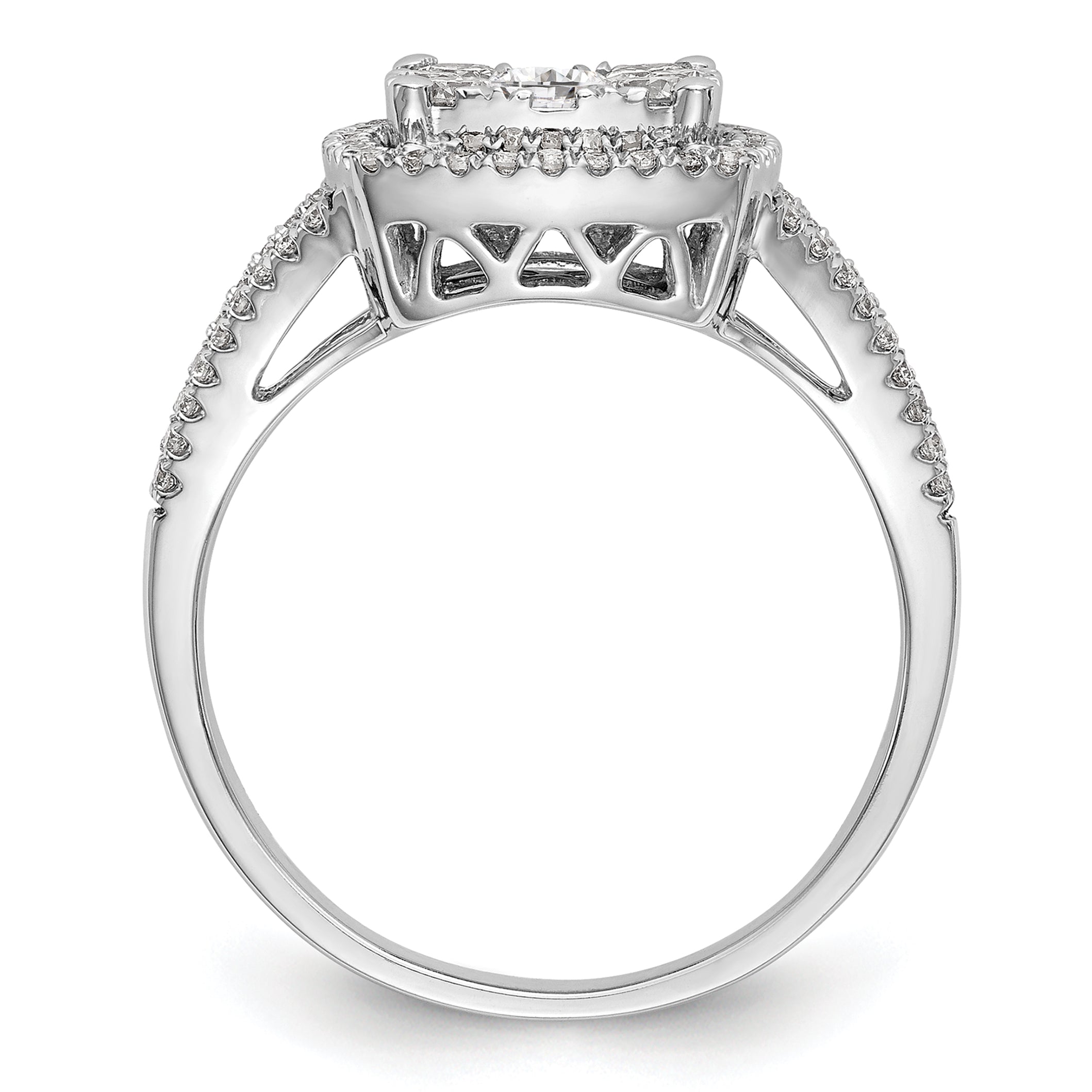 14K Weißgold Verlobungsring mit 1 ct. Laborgezüchteten Diamanten VS/SI+ G+ im Cluster-Design