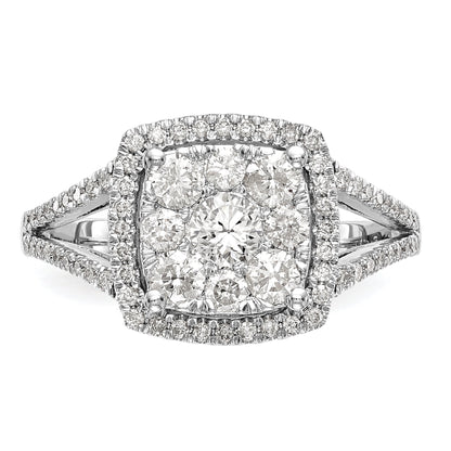 14K Weißgold Verlobungsring mit 1 ct. Laborgezüchteten Diamanten VS/SI+ G+ im Cluster-Design