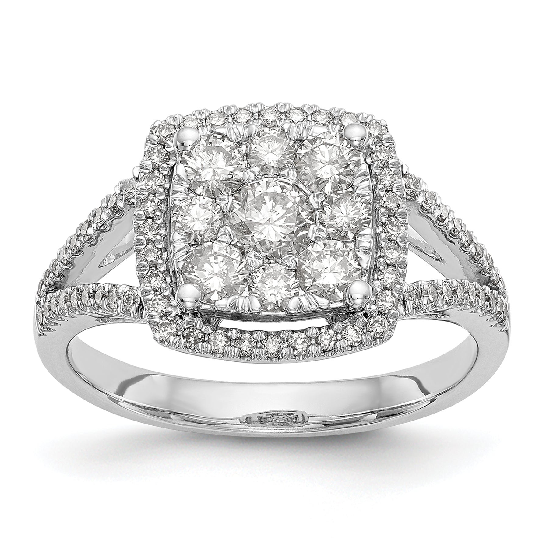 14K Weißgold Verlobungsring mit 1 ct. Laborgezüchteten Diamanten VS/SI+ G+ im Cluster-Design