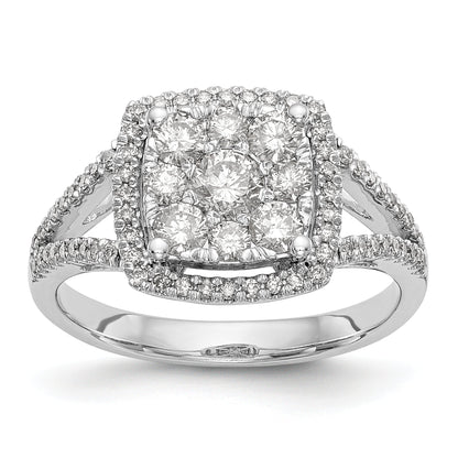 14K Weißgold Verlobungsring mit 1 ct. Laborgezüchteten Diamanten VS/SI+ G+ im Cluster-Design