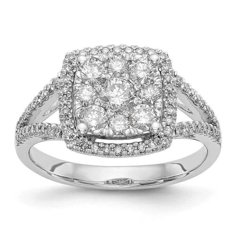 14K Weißgold Verlobungsring mit 1 ct. Laborgezüchteten Diamanten VS/SI+ G+ im Cluster-Design