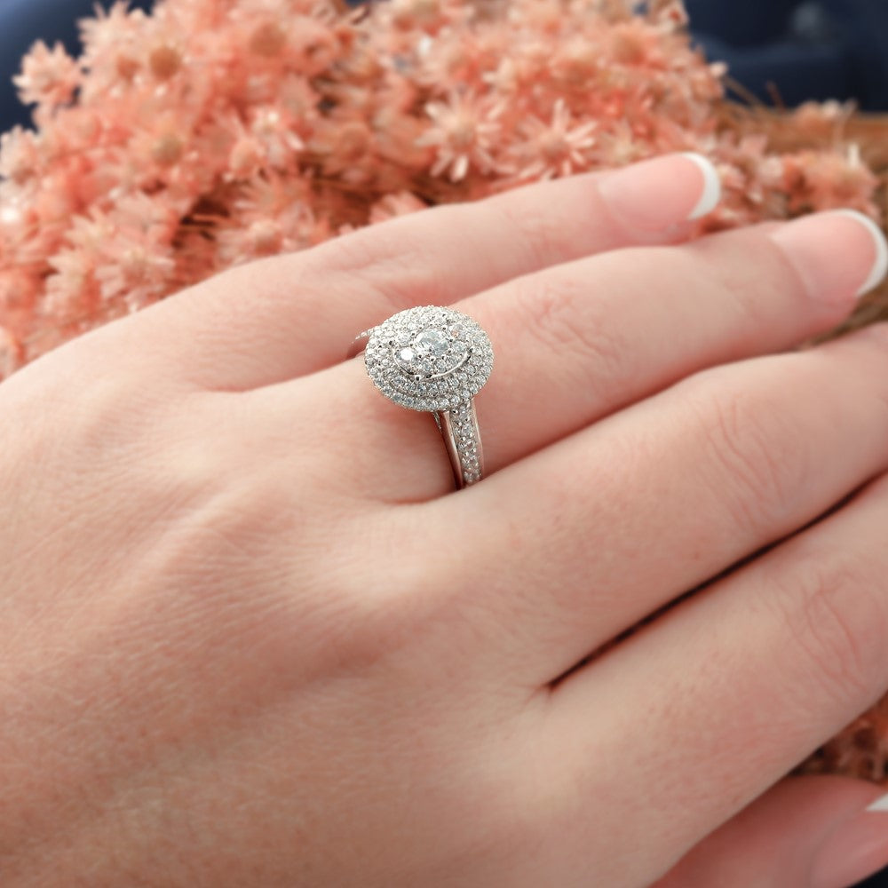Verlobungsring mit Diamant-Cluster aus 14K Weißgold, natürliche Diamanten