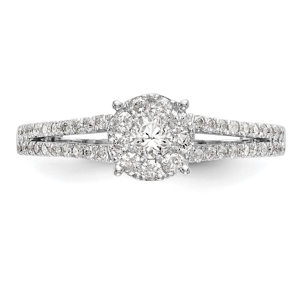 14K Weißgold Heiligenschein Cluster 1/2 Karat Diamant Komplett Verlobungsring