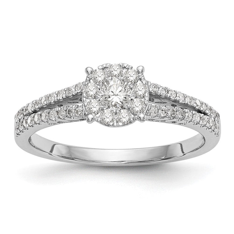 14K Weißgold Heiligenschein Cluster 1/2 Karat Diamant Komplett Verlobungsring