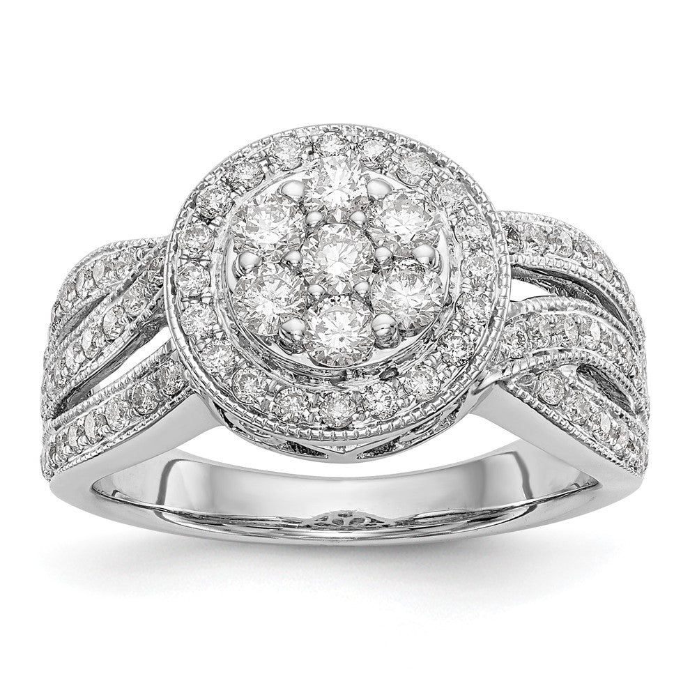 14K Weißgold Verlobungsring mit natürlichem Diamant-Cluster