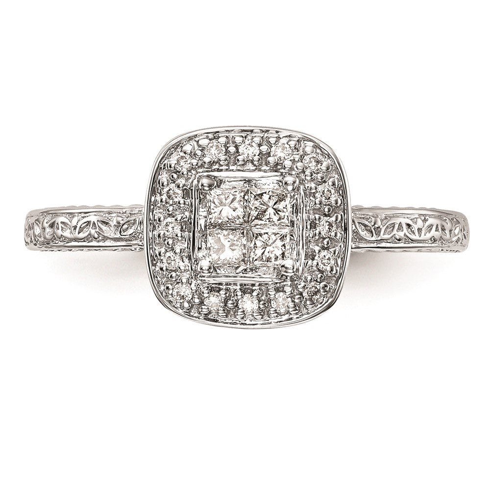 14K Weißgold Verlobungsring mit Diamant-Cluster (echte Diamanten), komplett besetzt