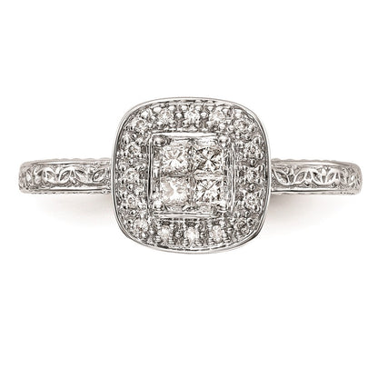14K Weißgold Verlobungsring mit Diamant-Cluster (echte Diamanten), komplett besetzt