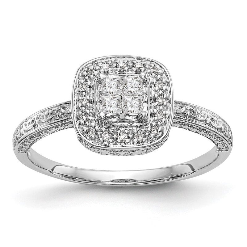 14K Weißgold Quadratisch Heiligenschein Cluster 1/5 Karat Princess/round Diamant Komplett Verlobungsring
