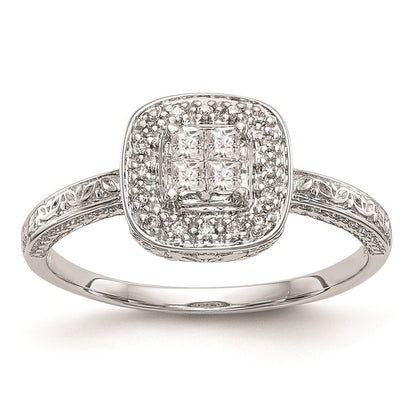 14K Weißgold Verlobungsring mit Diamant-Cluster (echte Diamanten), komplett besetzt