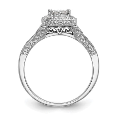 14K Weißgold Verlobungsring mit Diamant-Cluster, komplett besetzt mit echten Diamanten