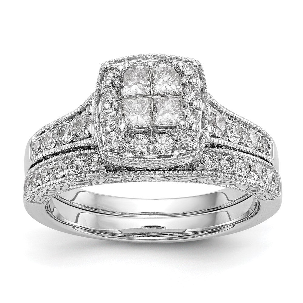 14K Weißgold Verlobungsring mit Diamant-Cluster, komplett besetzt mit echten Diamanten