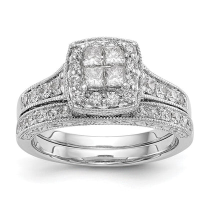 14K Weißgold Verlobungsring mit Diamant-Cluster, komplett besetzt mit echten Diamanten