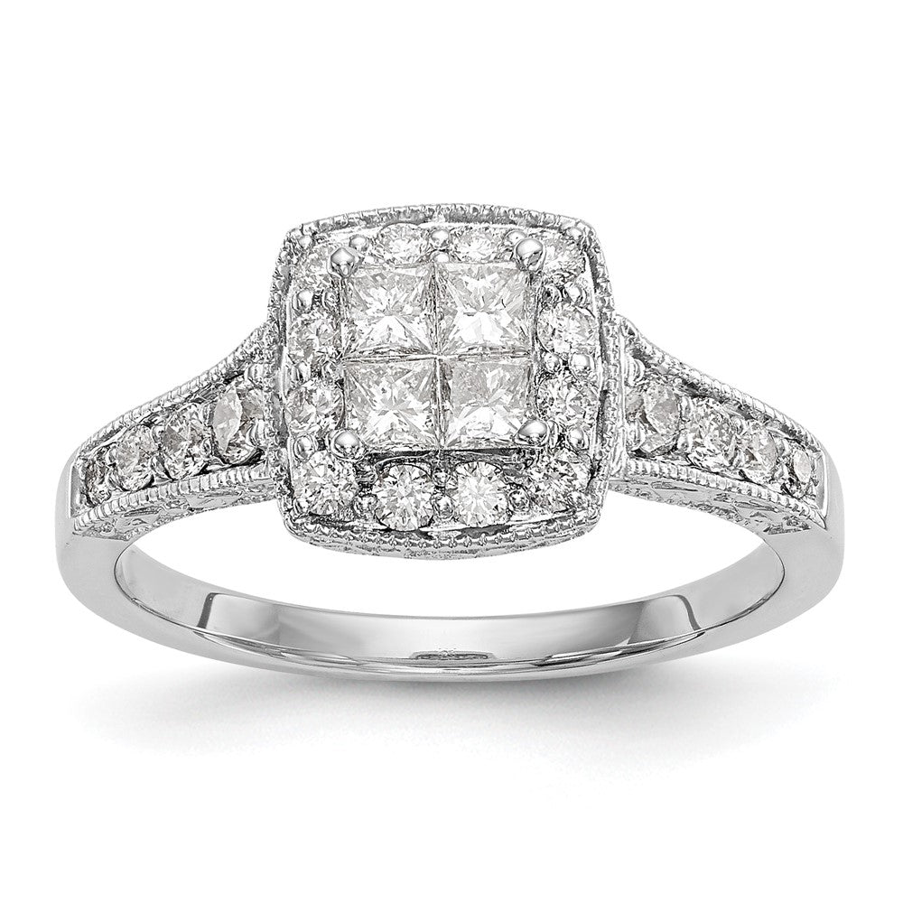 14K Weißgold Verlobungsring mit Diamant-Cluster, komplett besetzt mit echten Diamanten