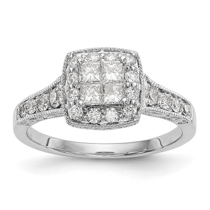 14K Weißgold Verlobungsring mit Diamant-Cluster, komplett besetzt mit echten Diamanten