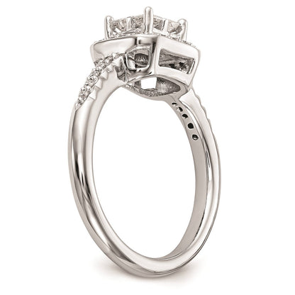 14K Weißgold Verlobungsring mit echtem Diamant-Cluster, komplett besetzt