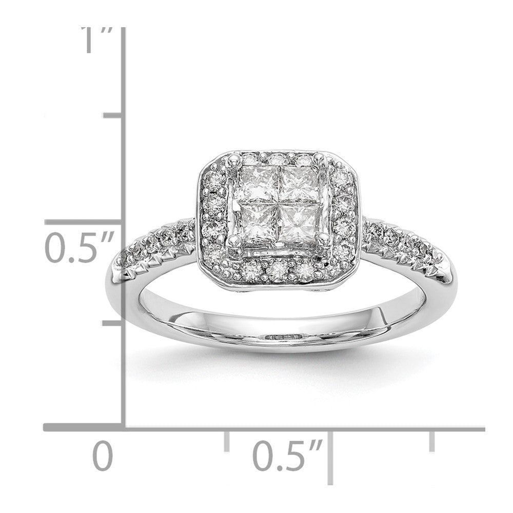 14K Weißgold Verlobungsring mit echtem Diamant-Cluster, komplett besetzt