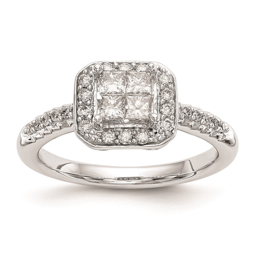 14K Weißgold Verlobungsring mit echtem Diamant-Cluster, komplett besetzt