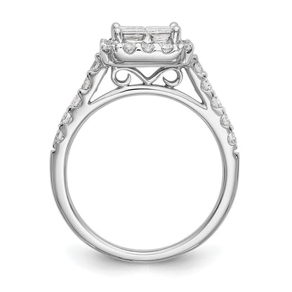 14K Weißgold Verlobungsring mit echtem Diamant-Cluster (Komplettring)