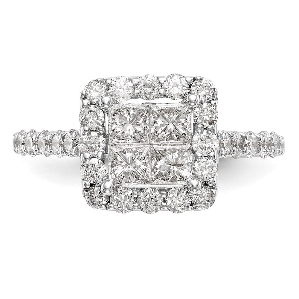 14K Weißgold Verlobungsring mit echtem Diamant-Cluster (Komplettring)