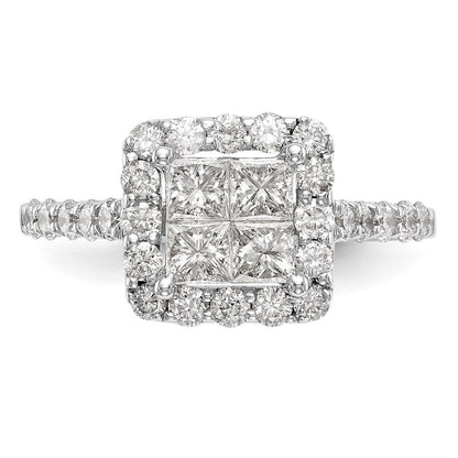 14K Weißgold Verlobungsring mit echtem Diamant-Cluster (Komplettring)