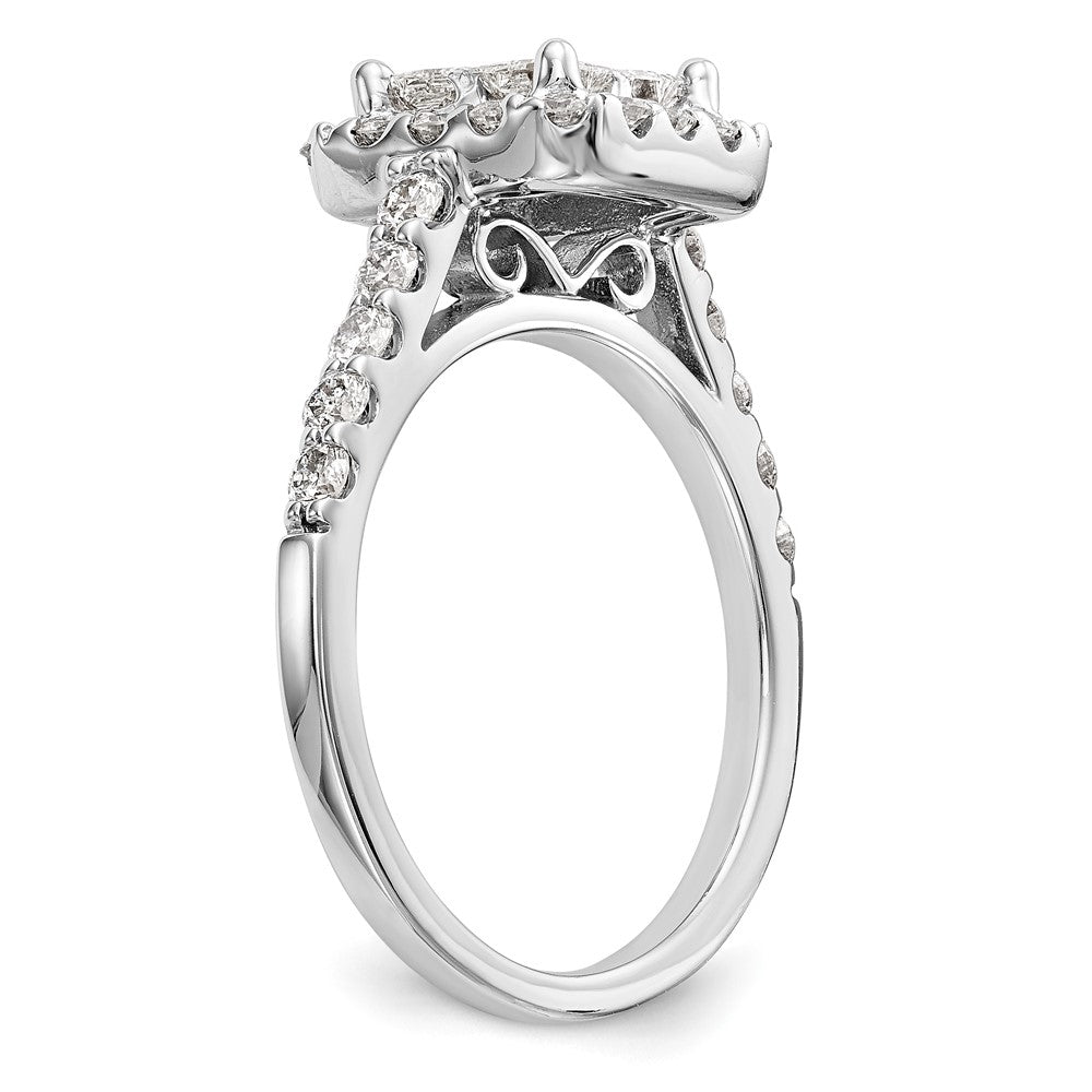 14K Weißgold Verlobungsring mit echtem Diamant-Cluster (Komplettring)