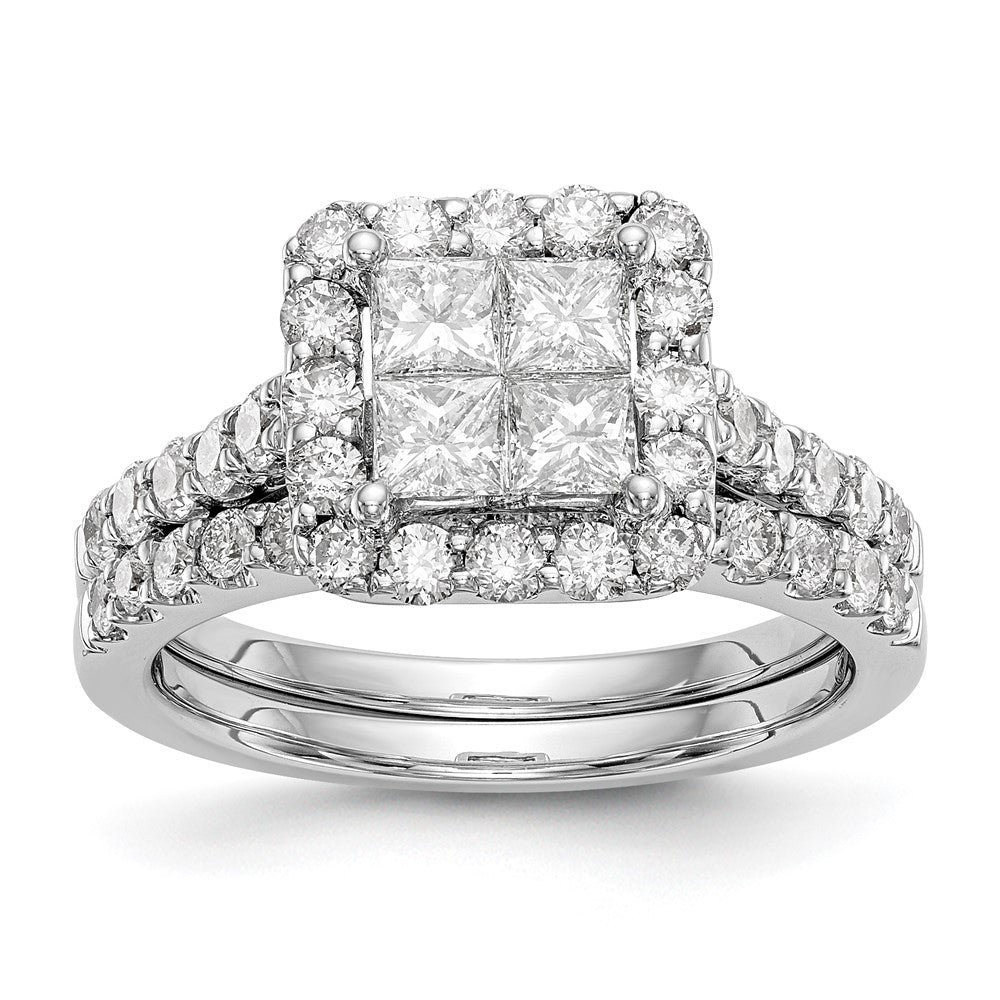 14K Weißgold Verlobungsring mit echtem Diamant-Cluster (Komplettring)