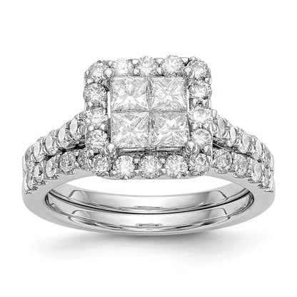 14K Weißgold Verlobungsring mit echtem Diamant-Cluster (Komplettring)