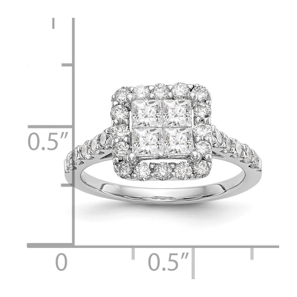 14K Weißgold Verlobungsring mit echtem Diamant-Cluster (Komplettring)