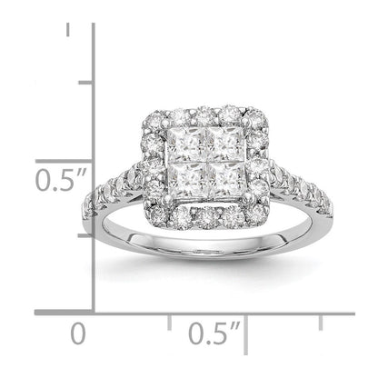 14K Weißgold Verlobungsring mit echtem Diamant-Cluster (Komplettring)