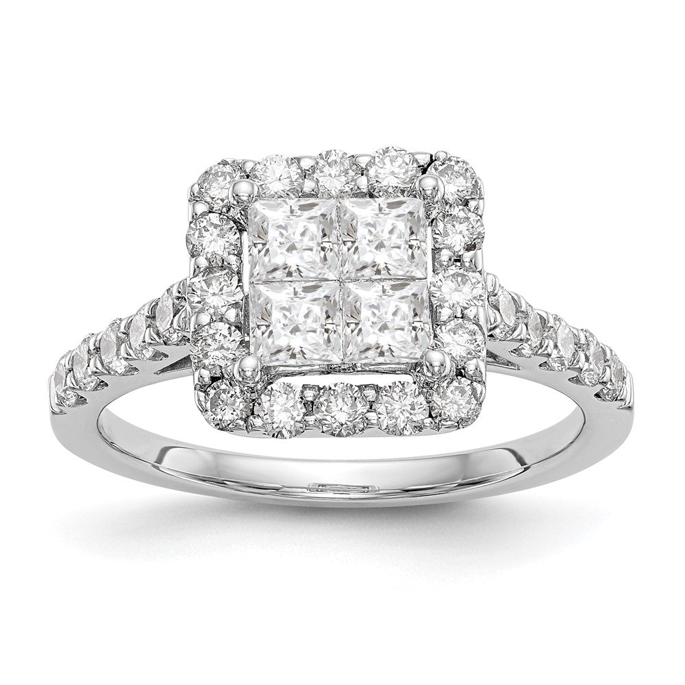 14K Weißgold Verlobungsring mit echtem Diamant-Cluster (Komplettring)
