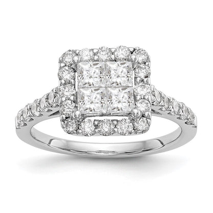 14K Weißgold Verlobungsring mit echtem Diamant-Cluster (Komplettring)