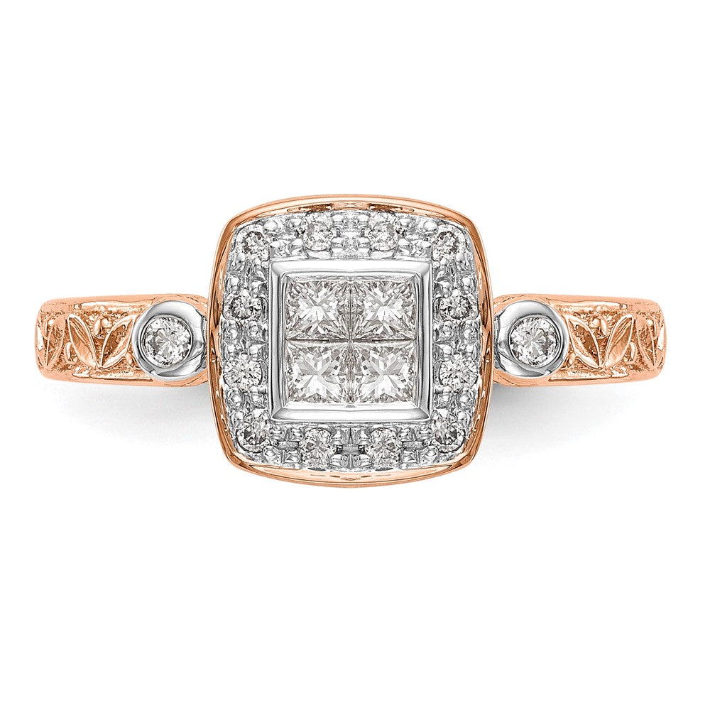 14K Roségold Diamant-Cluster-Verlobungsring, komplett besetzt