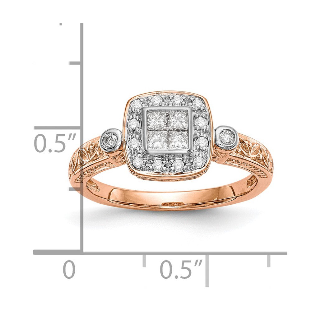 14K Roségold Diamant-Cluster-Verlobungsring, komplett besetzt