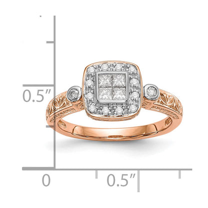14K Roségold Diamant-Cluster-Verlobungsring, komplett besetzt